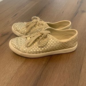 Size 8.5 gold sneakers for women